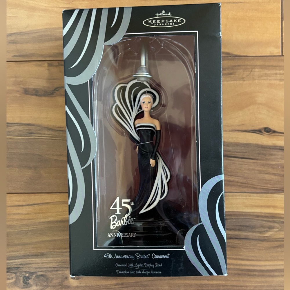 Hallmark keepsake 45th Barbie Anniversary ornament with light display stand